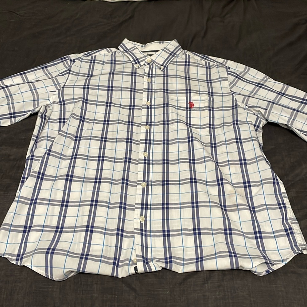 U.S. POLO ASSN., XL, White and Blue Shirt